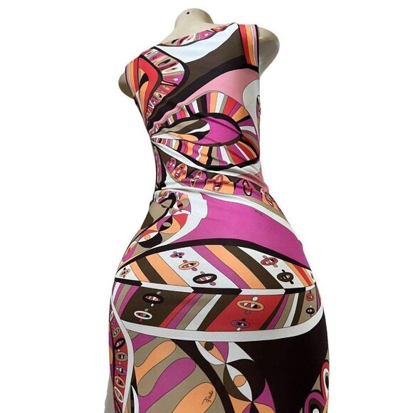 EMILIO PUCCI Multicolor Abstract Ruched Side Sheath Knee Length Dress Si… - Picture 11 of 16